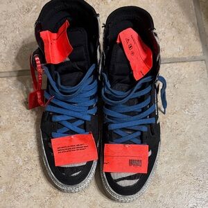 Off-White Black Sneakers with Blue and Red Details